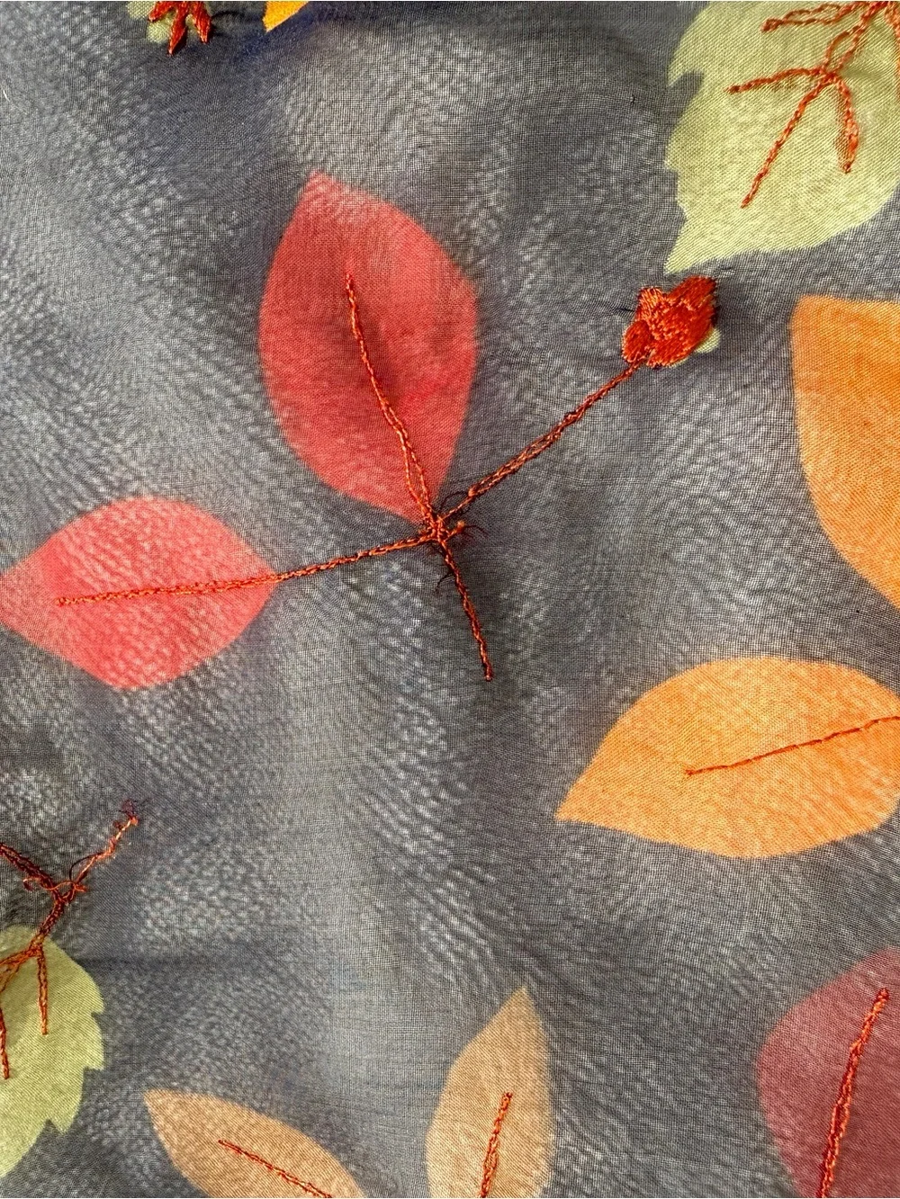 Vintage Echo Fall Leaves Embroidered Square Neck Scarf 21
